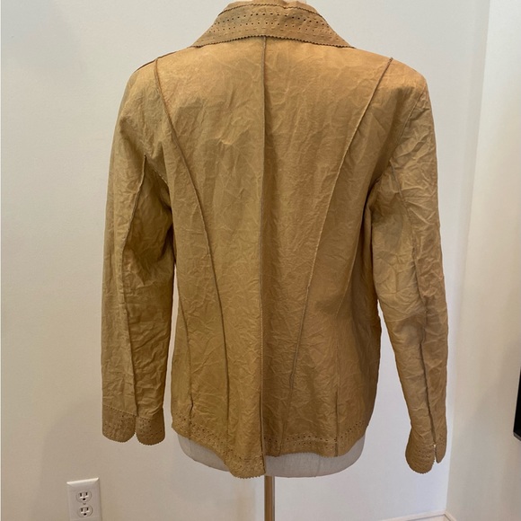 Wilson’s Leather Womens Tan Textured Leather w Die Cut Pattern Border Blazer/ XL - Picture 8 of 15